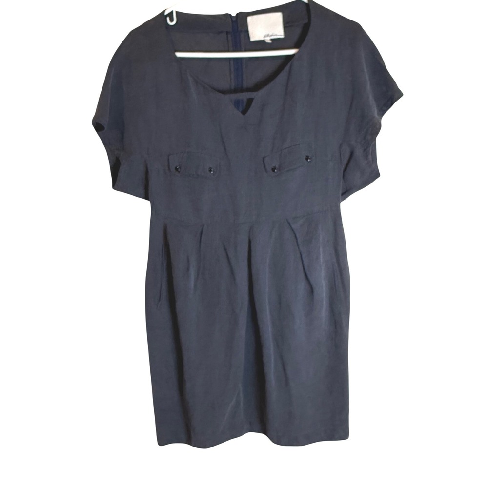Phillip Lim Sheath Dress Dark Gray V-Neck Short Sleeve Utility Pockets Size 4